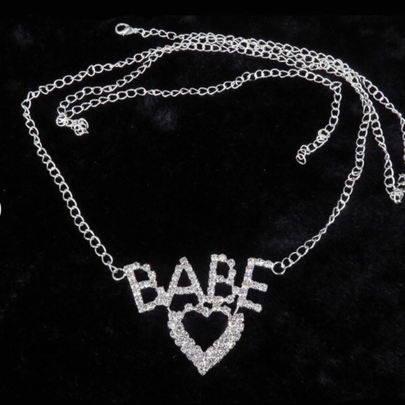 BABE Y2K 2000s Rhinestone Silver Heart Waist Belly Chain Belt Festival Concert - Picture 3 of 11